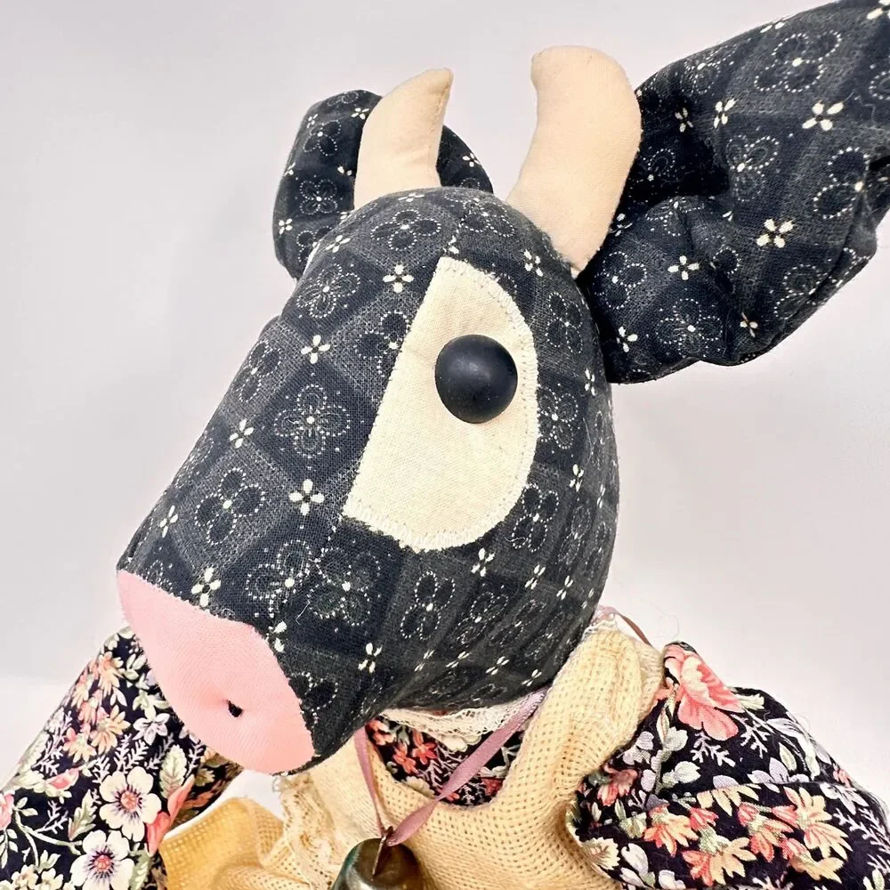 Vintage Handmade Primitive Fabric Cow Doll Country Folk Art Farmhouse Decor 18